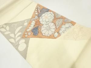 手織り紬草花模様織出し袋帯